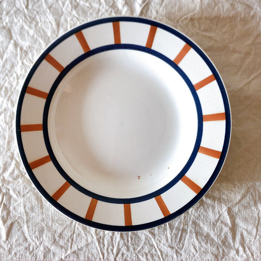 HBCM Béarn ベアン バスク柄 スーププレート マロン×青 クレイユモントロー フランスアンティーク
