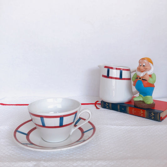 バドンヴィレー バスク柄 カップ&ソーサー「レッド・ブルー」A フランスアンティーク・食器・皿・プレート ブロカント