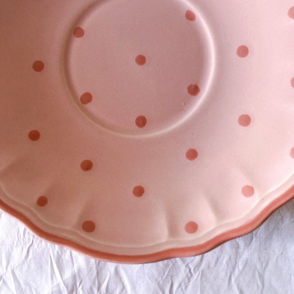 サラン SALINS 花リムカップアンドソーサー　ピンクドット柄　フランスアンティーク食器 フランス蚤の市・ブロカント