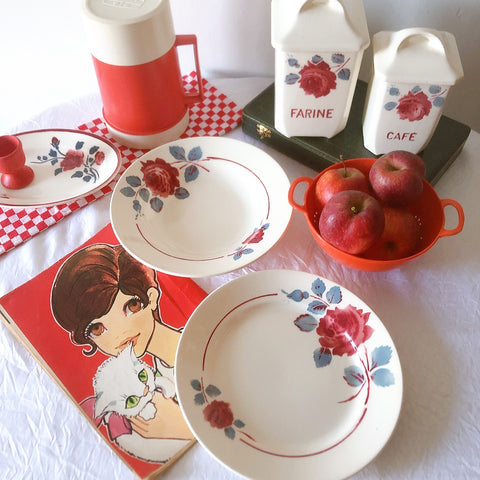 フランスアンティーク　バドンヴィレー　バラ柄スーププレート　深皿　フランスアンティーク食器 ブロカントアンティーク 蚤の市