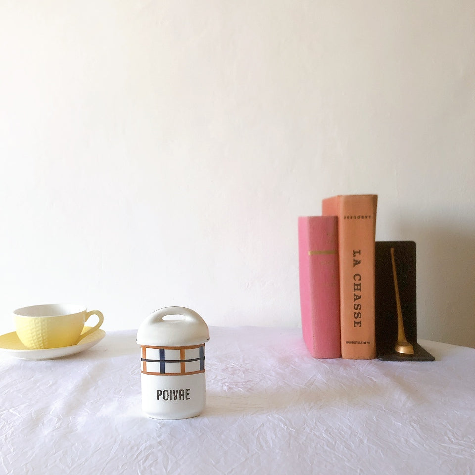 フランスアンティーク サンタマン バスク柄陶器キャニスター 「イエロー・ブルー」 フランスアンティーク食器　ブロカント　蚤の市