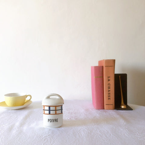 フランスアンティーク サンタマン バスク柄陶器キャニスター 「イエロー・ブルー」 フランスアンティーク食器　ブロカント　蚤の市