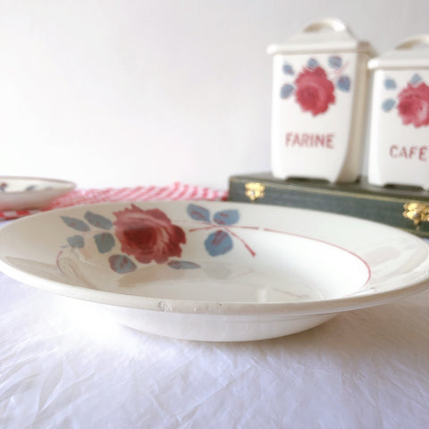 フランスアンティーク　バドンヴィレー　バラ柄スーププレート　深皿　フランスアンティーク食器 ブロカントアンティーク 蚤の市