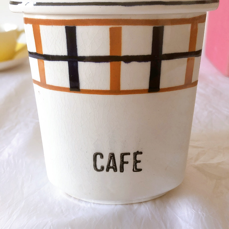 フランスアンティーク サンタマン バスク柄陶器キャニスター 「イエロー・ブルー」 フランスアンティーク食器　ブロカント　蚤の市