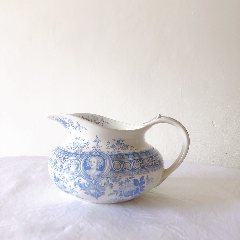フランスアンティーク UCサルグミンヌ　パリジア　parisia ブルー ピッチャー ピシェ 水差し アンティーク食器 ブロカント 蚤の市
