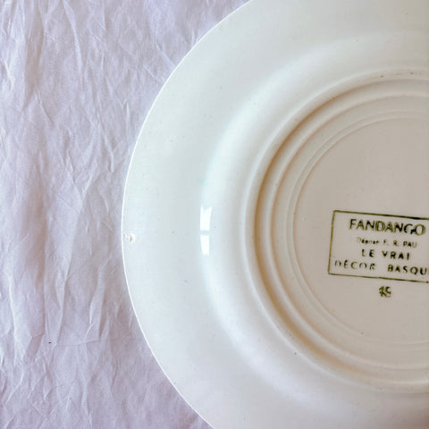 フランスアンティーク ディゴワンサルグミンヌ FANDANGO バスク柄デザートプレート ヴィンテージ陶器　ブロカント　