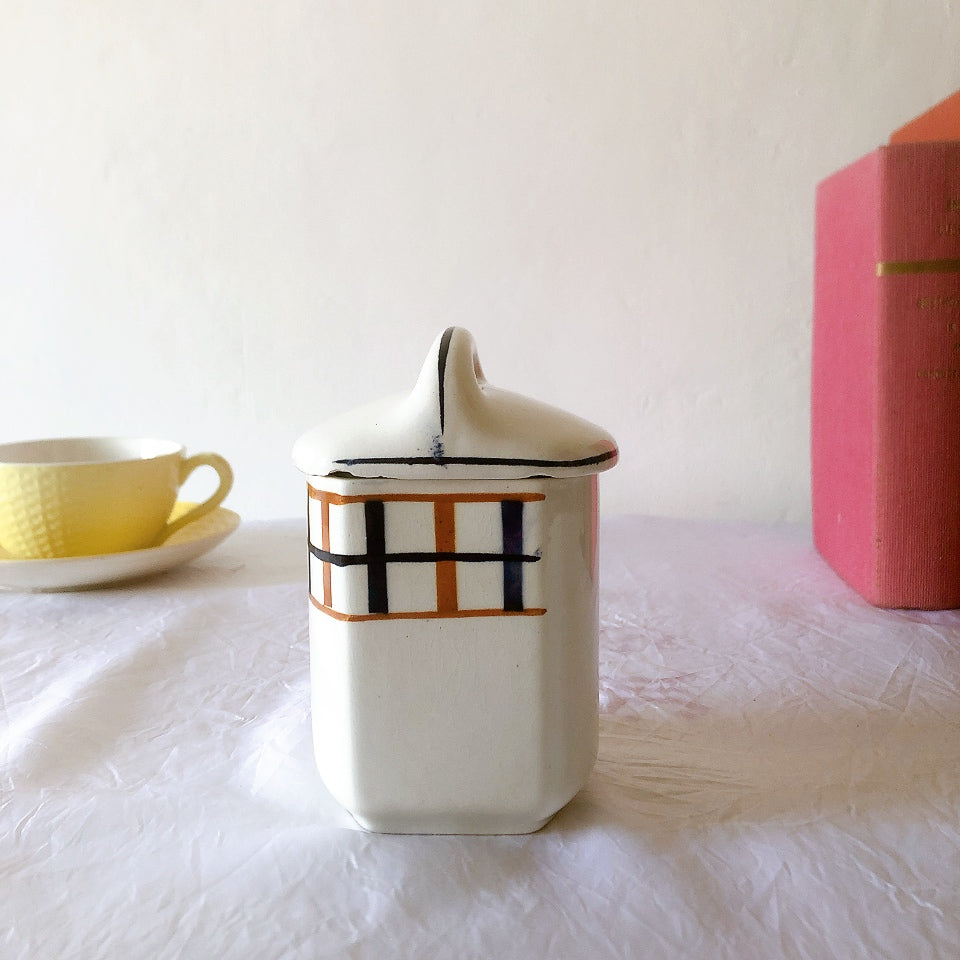 フランスアンティーク サンタマン バスク柄陶器キャニスター 「イエロー・ブルー」 フランスアンティーク食器　ブロカント　蚤の市