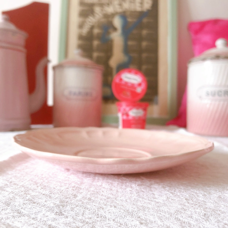 サラン SALINS 花リムカップ＆ソーサー　ピンク フランスアンティーク食器 フランス蚤の市・ブロカント
