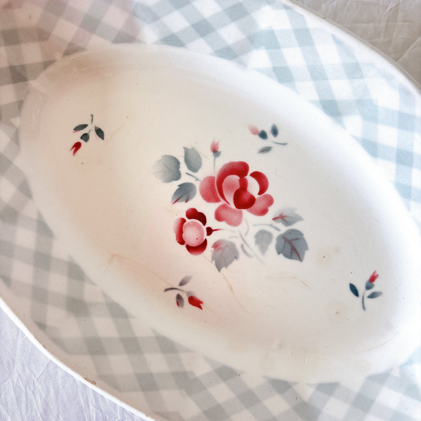 ディゴワンサルグミンヌ Digoin&sarreguemines 『BASTIA』バラ柄ラヴィエ　フランスアンティーク食器 ブロカントアンティーク　蚤の市