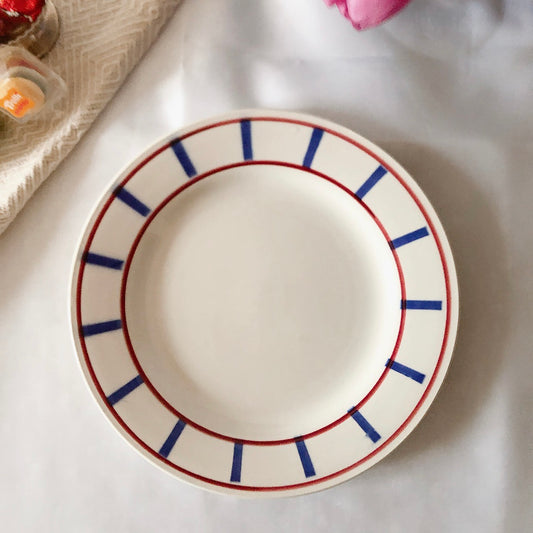 ディゴワンサルグミンヌ 『BASQUE』バスク柄デザートプレート 平皿『レッド・ブルー』c フランスアンティーク食器 蚤の市・ブロカントアンティーク バスク柄アンティーク