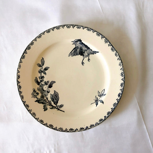 フランスアンティーク UCサルグミンヌ ファボリ『FAVORI』デザートプレート ブルー A ファイアンスフィーヌ フランスアンティーク食器 蚤の市 ブロカントアンティーク