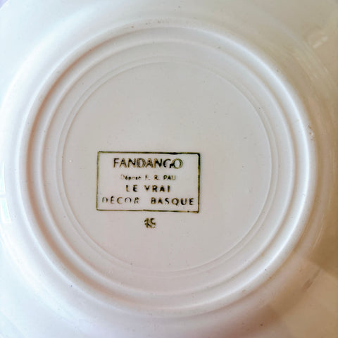 フランスアンティーク ディゴワンサルグミンヌ FANDANGO バスク柄デザートプレート ヴィンテージ陶器　ブロカント　