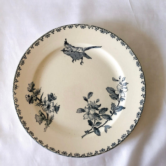 フランスアンティーク UCサルグミンヌ ファボリ『FAVORI』デザートプレート ブルー D ファイアンスフィーヌ フランスアンティーク食器 蚤の市 ブロカントアンティーク