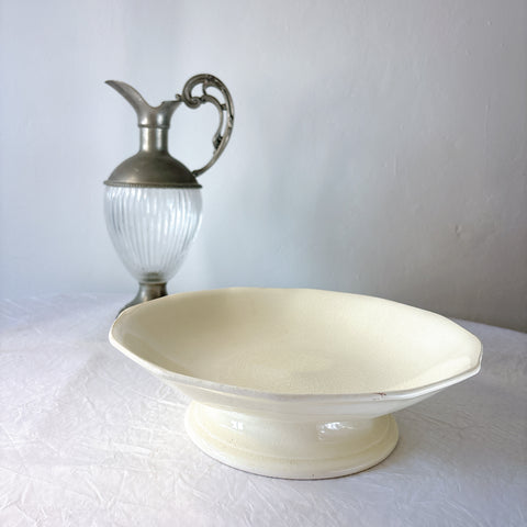 サンタマン １２角形コンポート皿 コンポティエ アイボリー フランスアンティーク食器 ブロカント 蚤の市