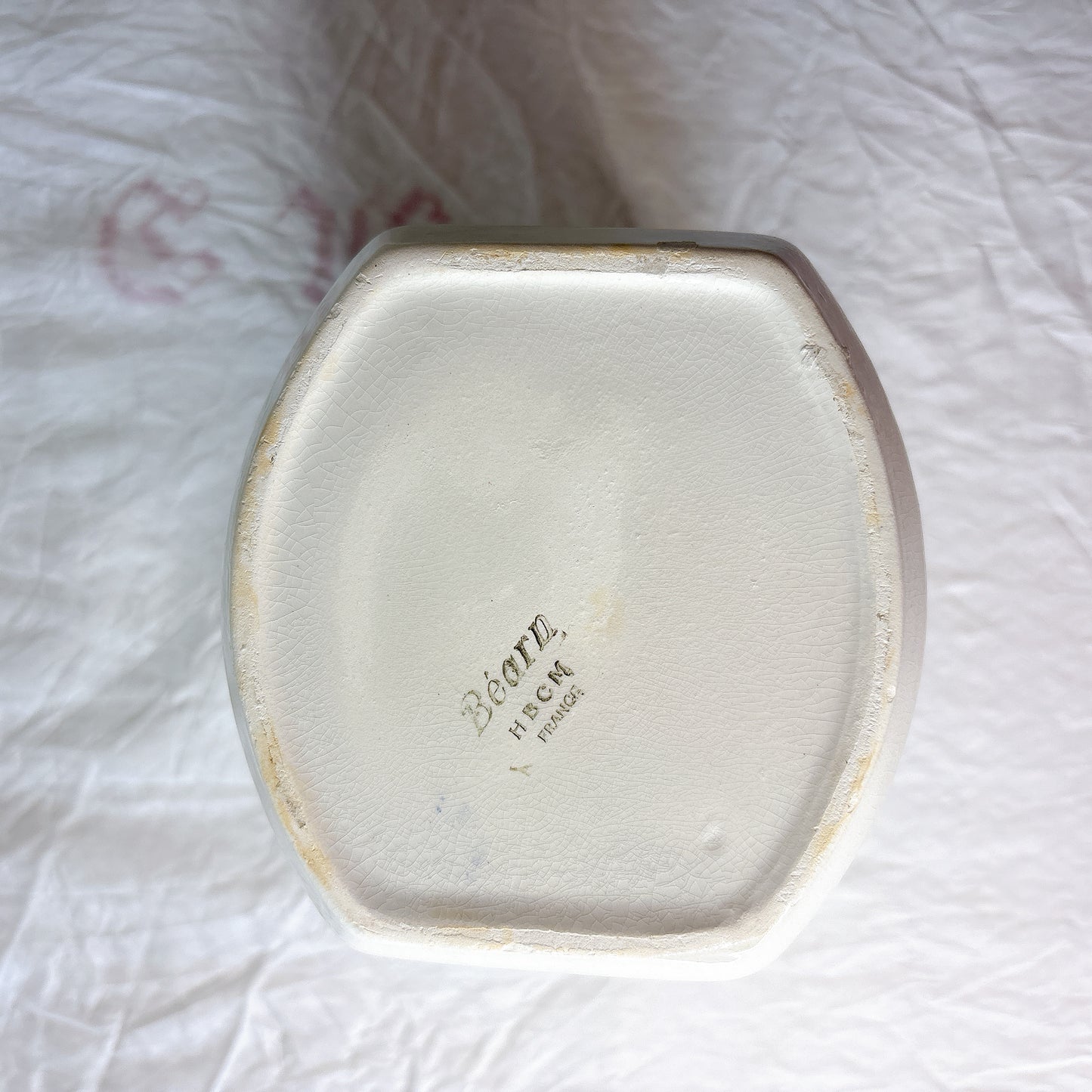 クレイユエモントロー  HBCM Béarn バスク柄 陶器キャニスター 「赤x青 」フランスアンティーク　ブロカント　蚤の市