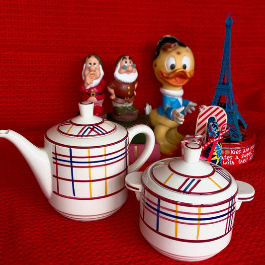 フランス GIEN ジアン 『MALVINA』コーヒーポット&シュガーポット フランスアンティーク食器 ブロカント 蚤の市 アンティークポット