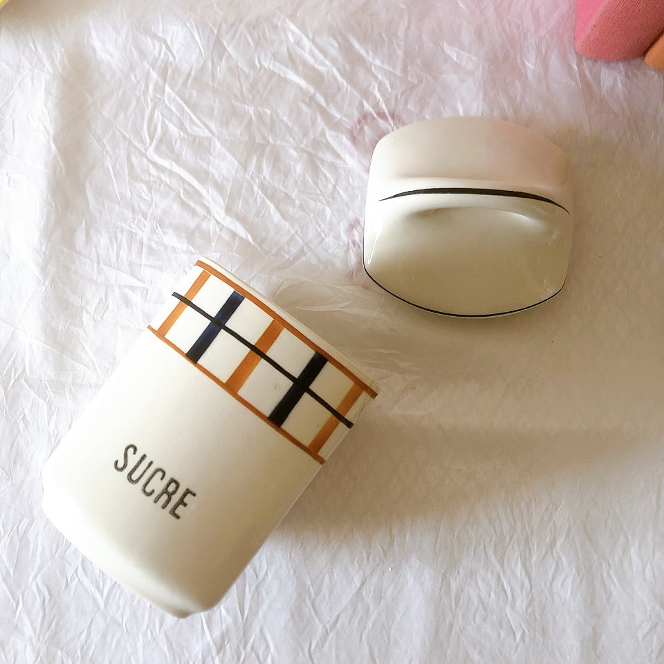 フランスアンティーク サンタマン バスク柄陶器キャニスター 「イエロー・ブルー」 フランスアンティーク食器　ブロカント　蚤の市