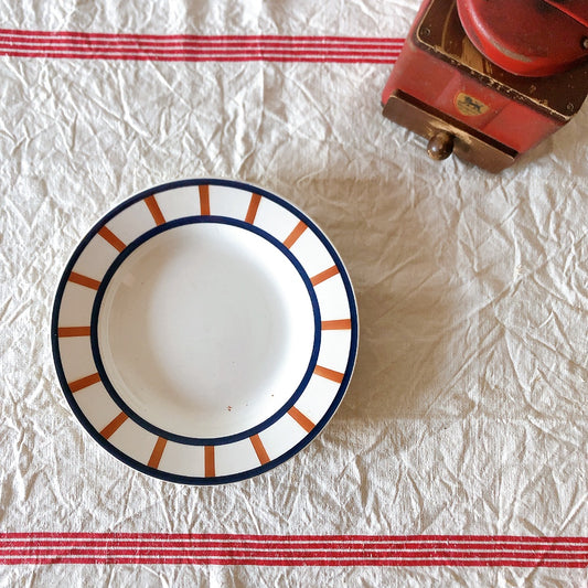 フランスアンティーク HBCM Béarn クレイユモントロー バスク柄 スーププレート /深皿 D「マロンxブルー」 フランスアンティーク食器 ブロカント 蚤の市