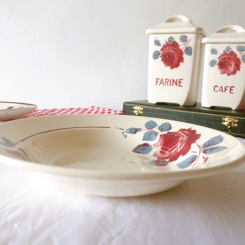 フランスアンティーク　バドンヴィレー　バラ柄スーププレート　深皿　フランスアンティーク食器 ブロカントアンティーク 蚤の市