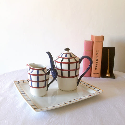 クレイユモントロー HBCM Béarn バスク柄 ミルクポット「レッド・ブルー」フランスアンティーク食器 ブロカントアンティークス　バスク柄食器