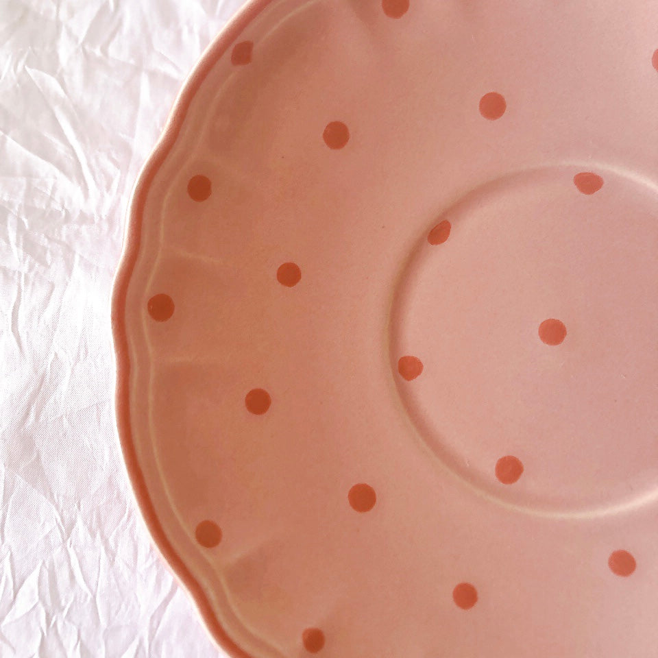 サラン SALINS 花リムカップアンドソーサー　ピンクドット柄　フランスアンティーク食器 フランス蚤の市・ブロカント