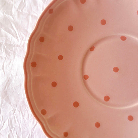 サラン SALINS 花リムカップアンドソーサー　ピンクドット柄　フランスアンティーク食器 フランス蚤の市・ブロカント