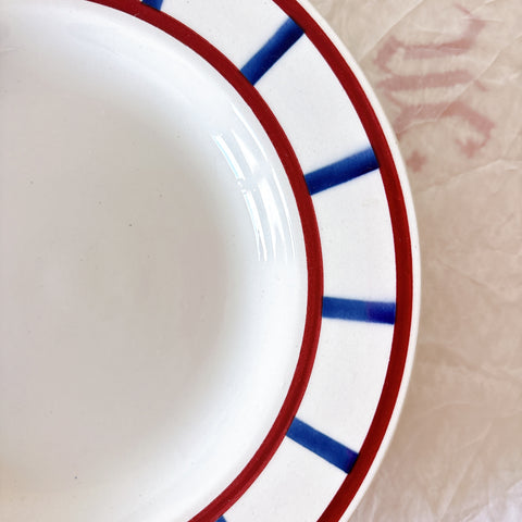 HBCM Béarn バスク柄 スーププレート レッドxダークブルー｜フランスアンティーク食器