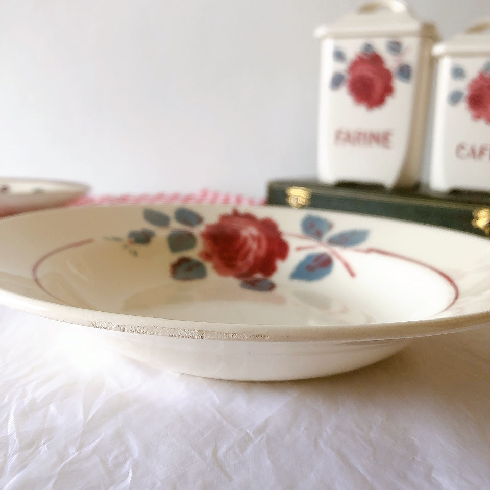 フランスアンティーク　バドンヴィレー　バラ柄スーププレート　深皿　フランスアンティーク食器 ブロカントアンティーク 蚤の市