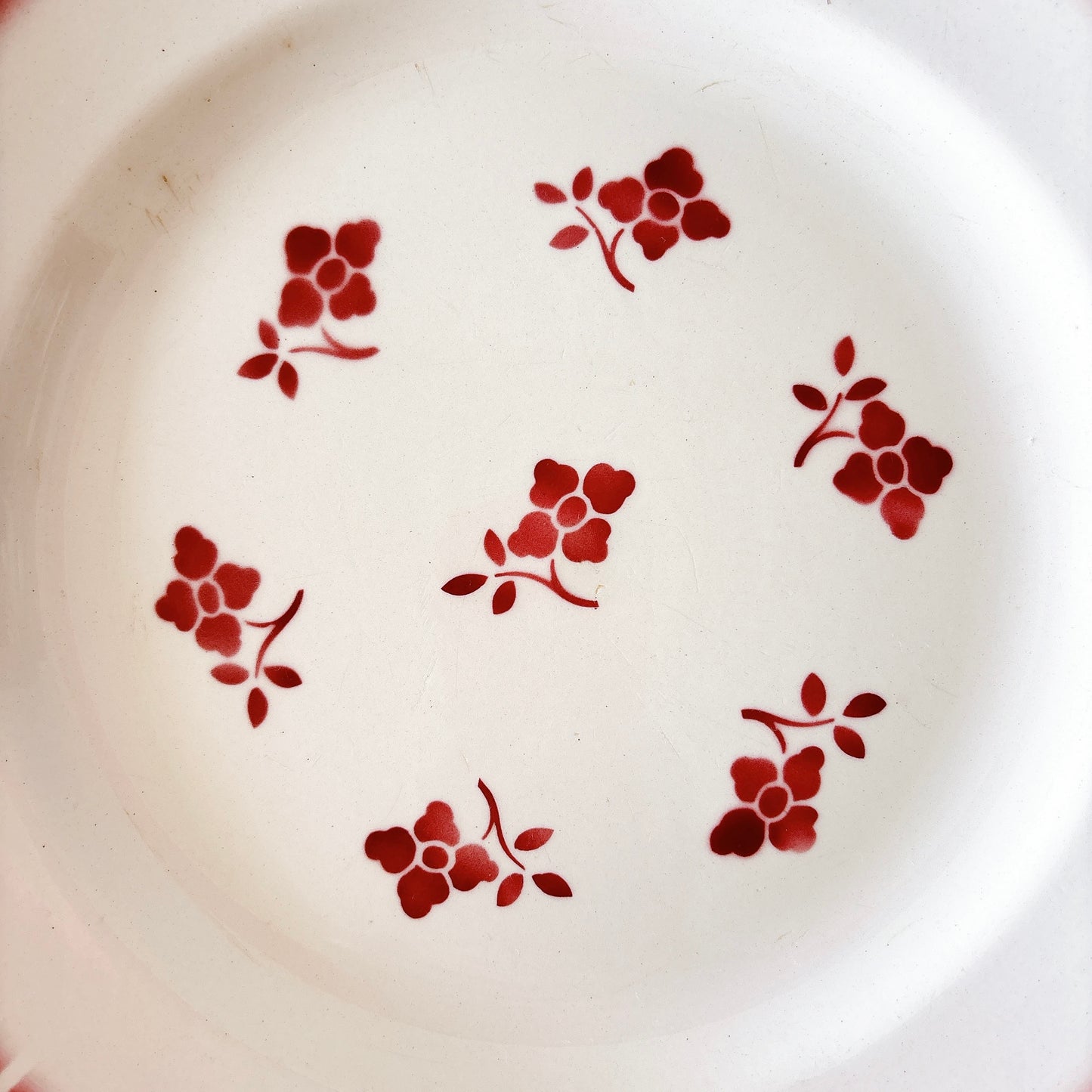 バドンヴィレー 赤い花柄 アンティーク大皿 28cm ラウンドプレート 1930年代 フランスアンティーク食器 Badonviller