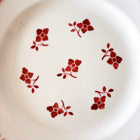 バドンヴィレー 赤い花柄 アンティーク大皿 28cm ラウンドプレート 1930年代 フランスアンティーク食器 Badonviller