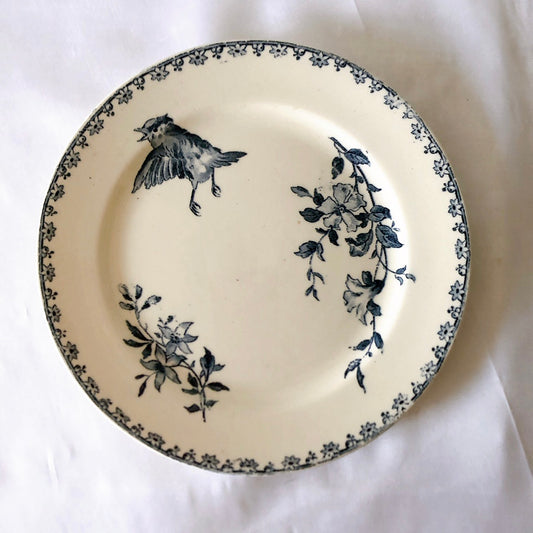 フランスアンティーク UCサルグミンヌ ファボリ『FAVORI』デザートプレート ブルー B ファイアンスフィーヌ フランスアンティーク食器 蚤の市 ブロカントアンティーク