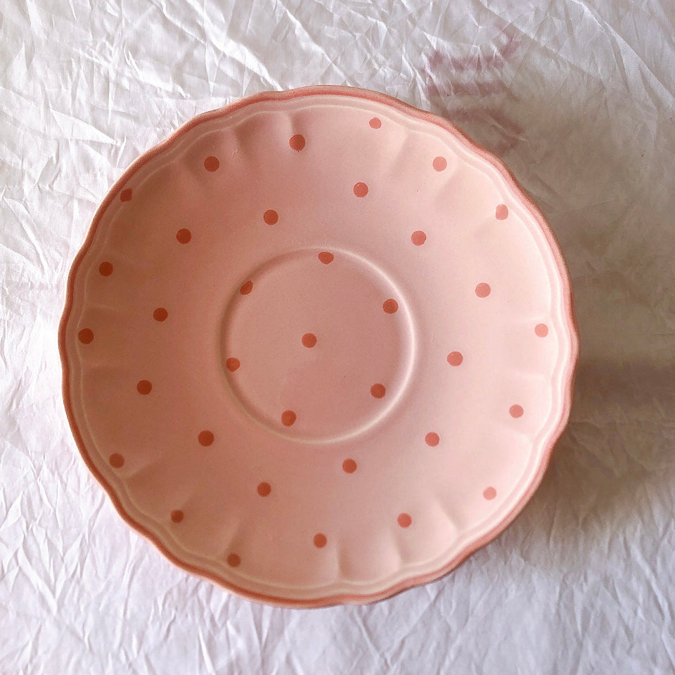 サラン SALINS 花リムカップアンドソーサー　ピンクドット柄　フランスアンティーク食器 フランス蚤の市・ブロカント