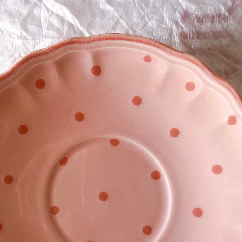 サラン SALINS 花リムカップアンドソーサー　ピンクドット柄　フランスアンティーク食器 フランス蚤の市・ブロカント