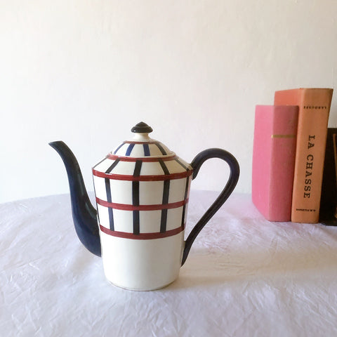 クレイユモントロー HBCM Béarn バスク柄 コーヒー／ティポット「レッド・ブルー」フランスアンティーク食器 ブロカント 蚤の市　アンティーク食器 バスク柄アンティーク