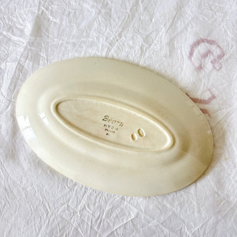 クレイユモントロー HBCM Béarn  バスク柄ラヴィエ オーバル皿  「レッドｘブルー」フランスアンティーク食器 ブロカント 蚤の市　バスク柄アンティーク