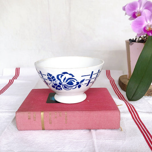 ディゴワンサルグミンヌ Digoin&sarregumines カフェオレボウル ブルー/バラ柄 フランスアンティーク/ビンテージ食器 ブロカント 蚤の市