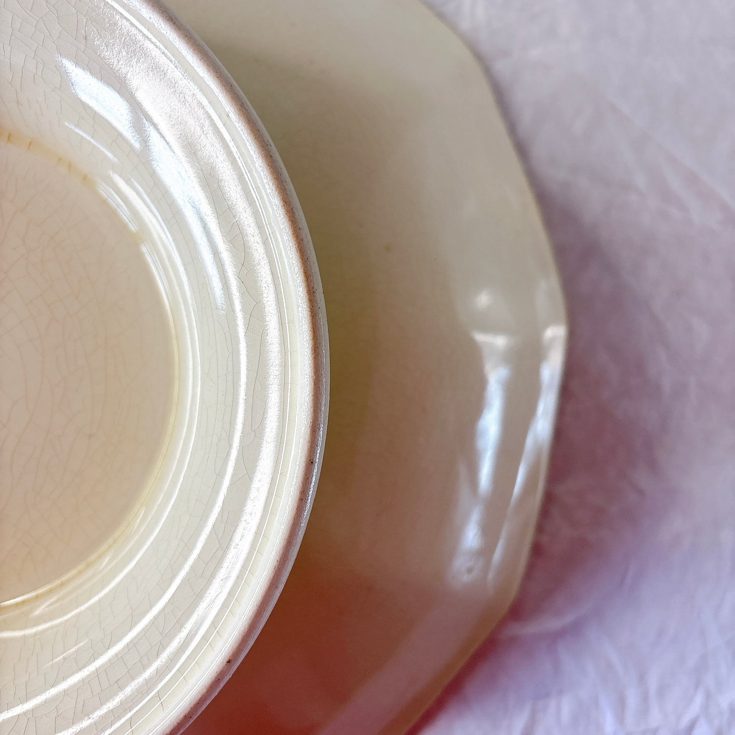 サンタマン １２角形コンポート皿 コンポティエ アイボリー フランスアンティーク食器 ブロカント 蚤の市