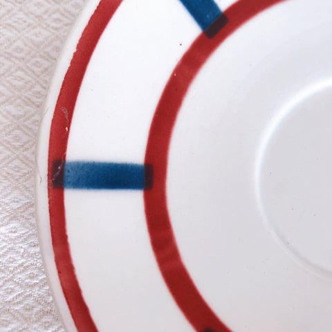 バドンヴィレー バスク柄 カップ＆ソーサー「レッド・ブルー」A フランスアンティーク・食器・皿・プレート ブロカント
