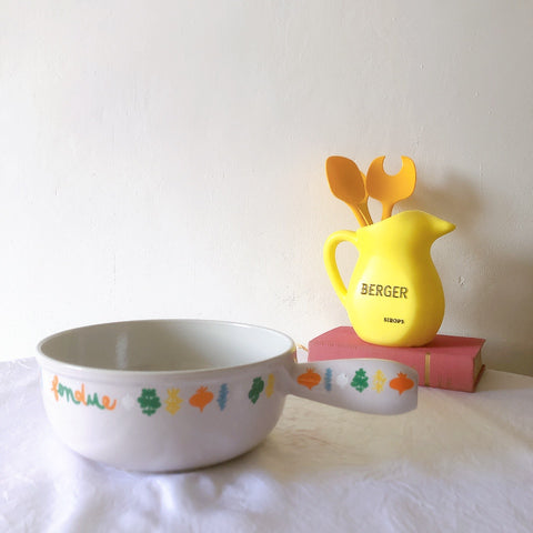 フランス　ルクルーゼ ヴィンテージ ホーロー鍋　フォンデュ鍋大型　フランスアンティーク　ブロカント　蚤の市　