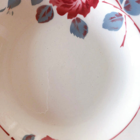 フランスアンティーク　バドンヴィレー　バラ柄スーププレート　深皿　フランスアンティーク食器 ブロカントアンティーク 蚤の市