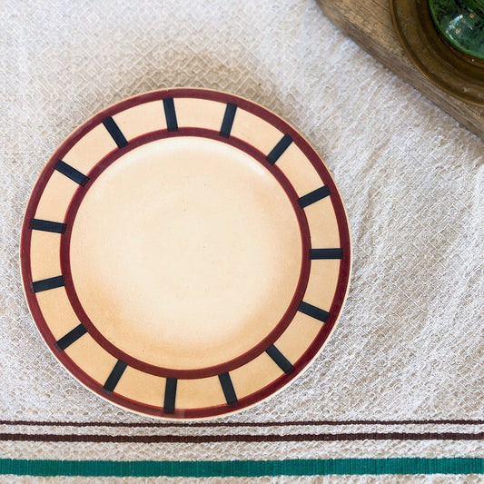 HBCM Béarn ベアン バスク柄 デザートプレート 20.5cm 赤×ダークブルー クレイユモントロー フランスアンティーク
