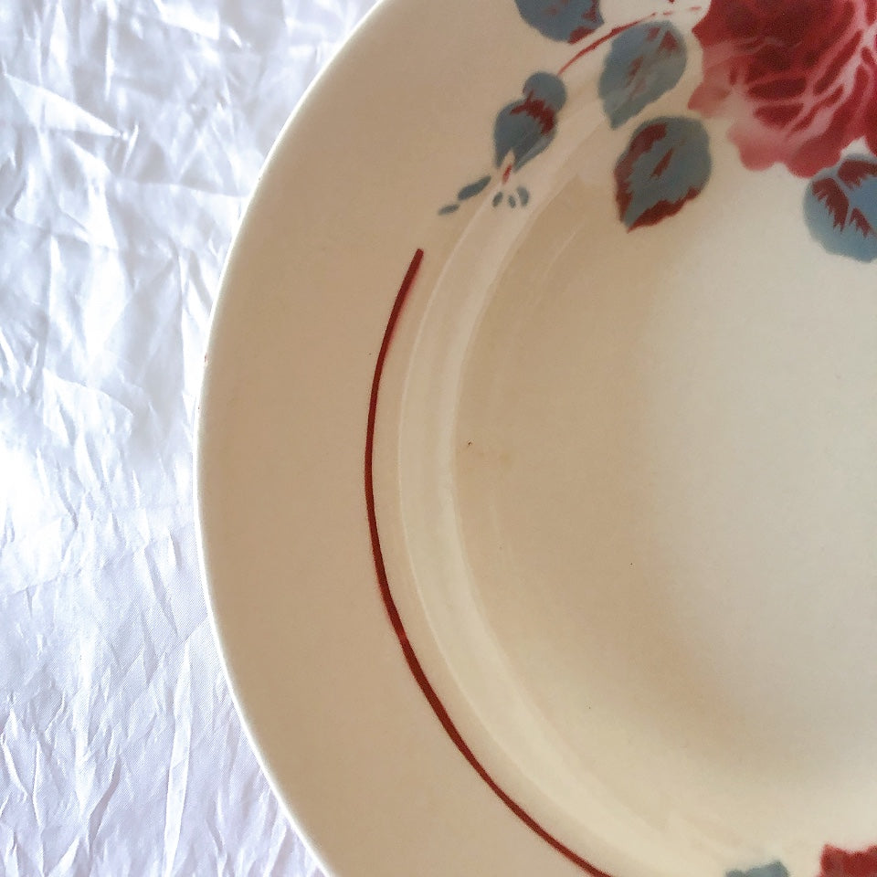 フランスアンティーク　バドンヴィレー　バラ柄スーププレート　深皿　フランスアンティーク食器 ブロカントアンティーク 蚤の市