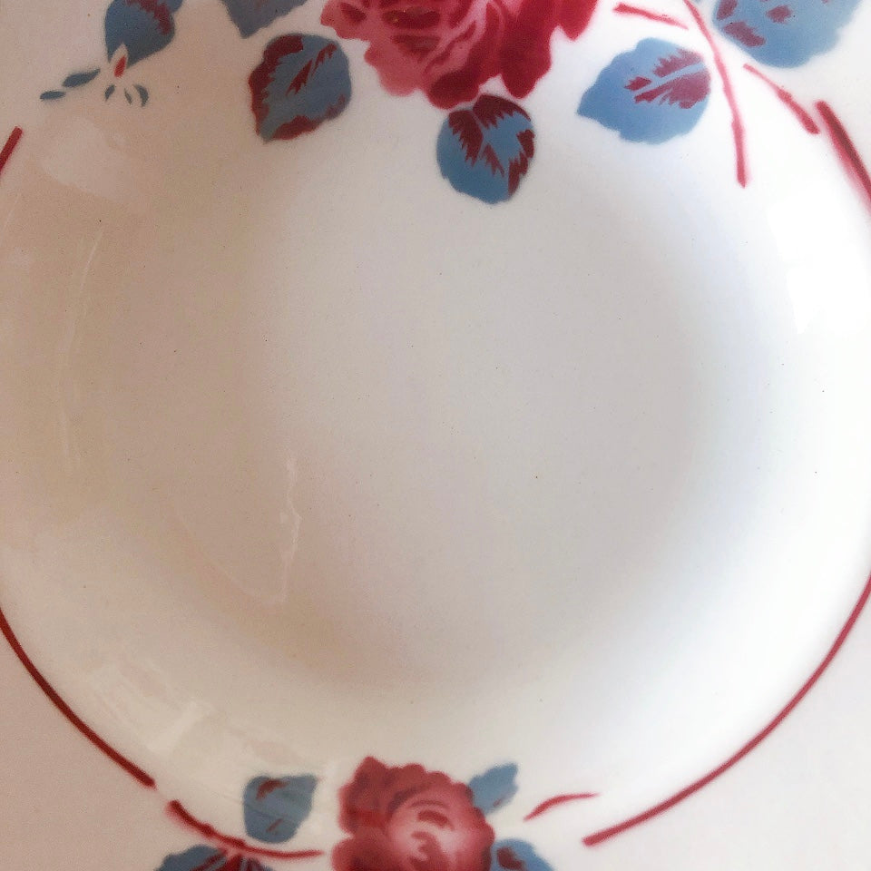 フランスアンティーク　バドンヴィレー　バラ柄スーププレート　深皿　フランスアンティーク食器 ブロカントアンティーク 蚤の市