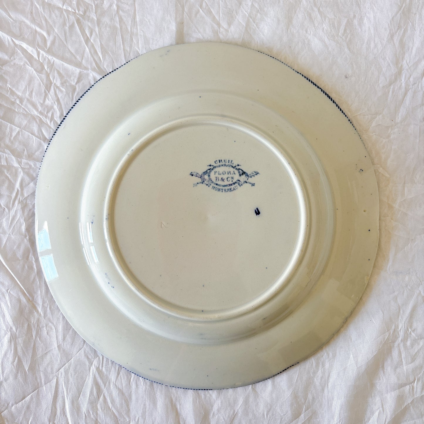 フランスアンティーク クレイユモントロー 『フローラ』ディナープレート・平皿 ブルー アンティーク食器　ブロカントアンティーク　蚤の市