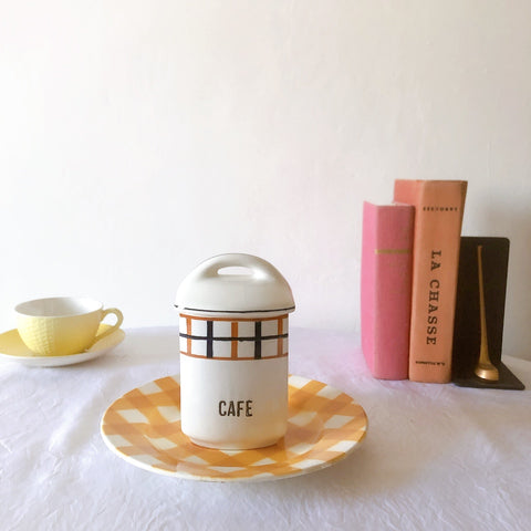 フランスアンティーク サンタマン バスク柄陶器キャニスター 「イエロー・ブルー」 フランスアンティーク食器　ブロカント　蚤の市