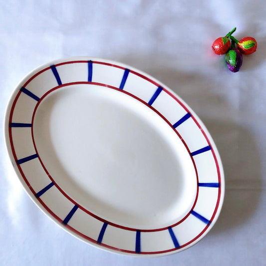 ディゴワンサルグミンヌ 『BASQUE』バスク柄オーバル皿 楕円形大皿 36㎝ ルージュ・マリン フランスアンティーク食器 フランス蚤の市・ブロカントアンティーク
