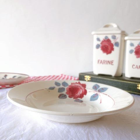 フランスアンティーク　バドンヴィレー　バラ柄スーププレート　深皿　フランスアンティーク食器 ブロカントアンティーク 蚤の市