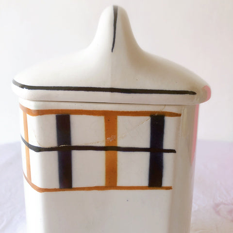 フランスアンティーク サンタマン バスク柄陶器キャニスター 「イエロー・ブルー」 フランスアンティーク食器　ブロカント　蚤の市