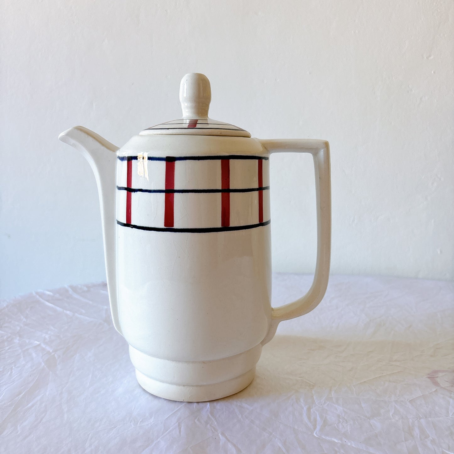 サンタマン バスク柄 カフェオレポット ルージュxマリン フランスアンティーク