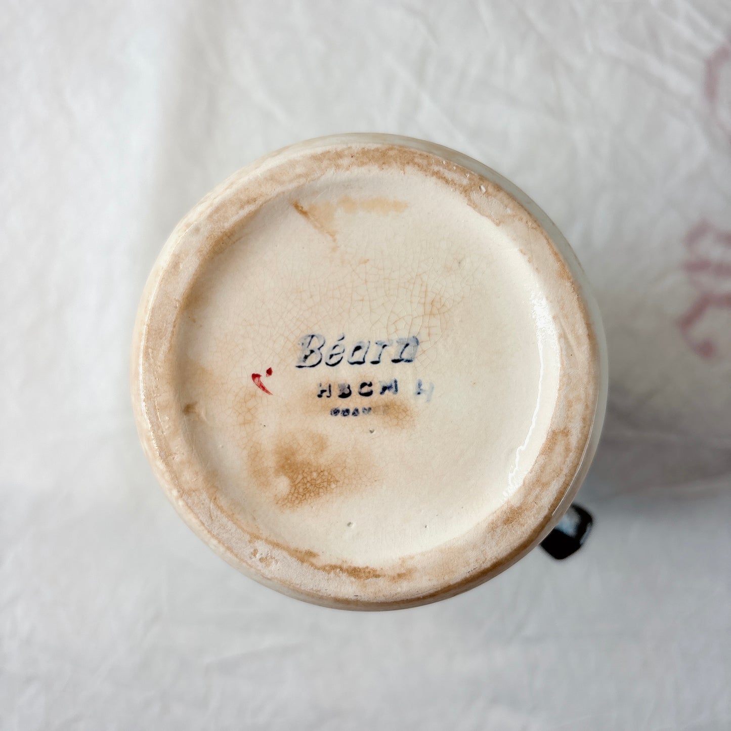 クレイユエモントロー HBCM Béarn バスク柄 ピシェ ミルクポット 400ML「ルージュ・マリン」B フランスアンティーク食器 ブロカント